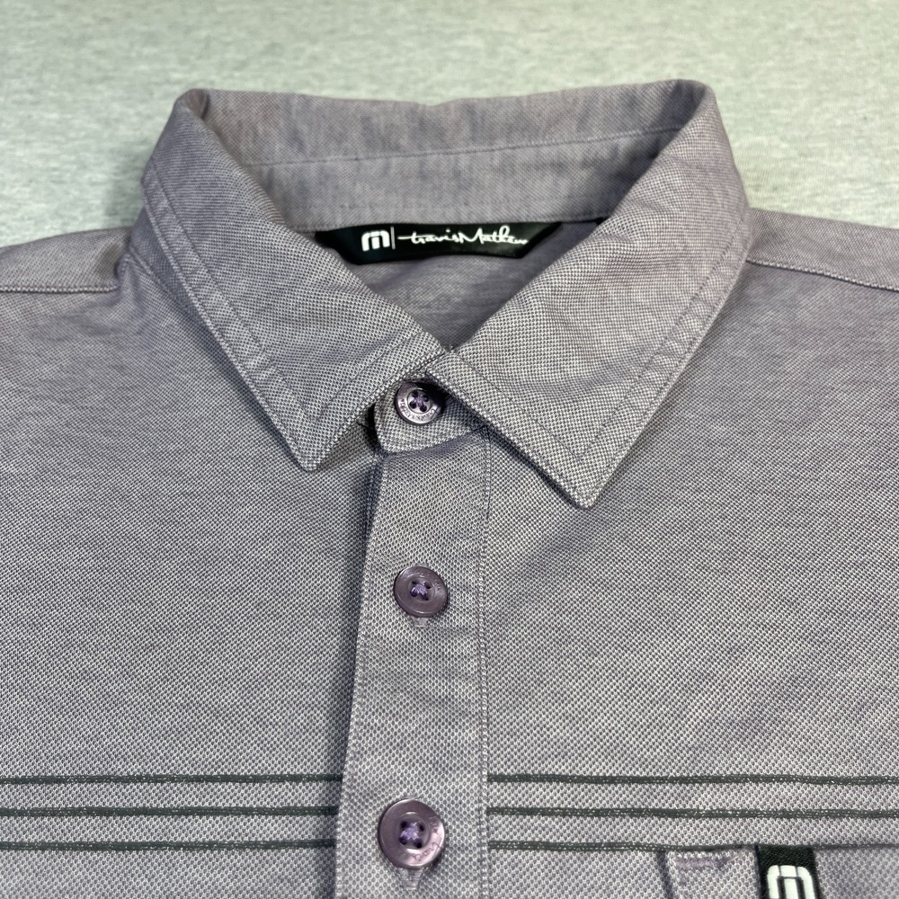 Travis Mathew Men M Polo Shirt Pocket Heather Purple Lavender Striped Golf 21.25 - Picture 4 of 9